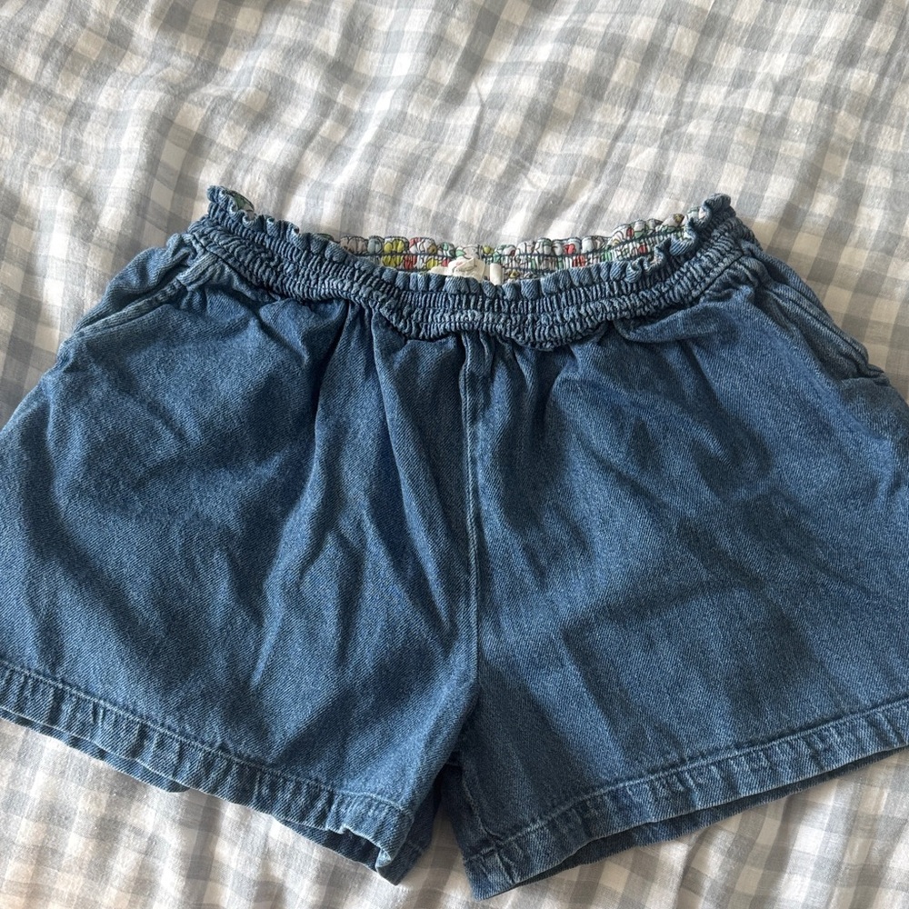 Mini Boden High-Waist Elastic Denim Shorts - Blue Cambray Denim